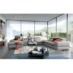 Кутовий диван Plaza Gala Collezione з баром, релаксом і пуфом правий 426x292 см