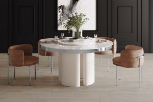 Стіл Miracolo GLAM Hubertus Design кашемір глянцевий 140 см з обертвою стільницею