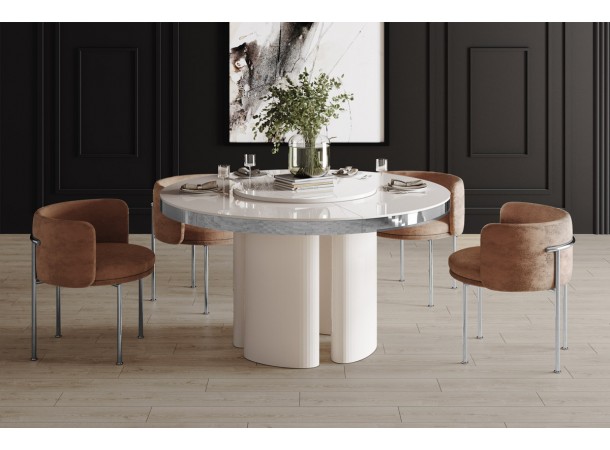 Стіл Miracolo GLAM Hubertus Design кашемір глянцевий 140 см з обертвою стільницею