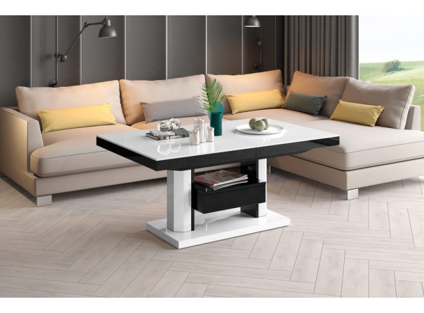 Стіл Quadro Max Hubertus з ящиком білий з чорним 120-170 см висота 54-74 см
