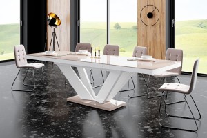 Стіл Viva 2 Hubertus Design капучіно з білим глянцевий 160-208-256 см