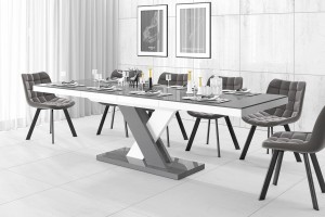 Стіл Xenon Lux Hubertus Design сірий з білим глянцевий 160-208-256 см