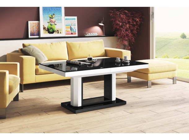 Столик Quadro Lux Hubertus чорний з білим 120-170 см висота 55-75 см
