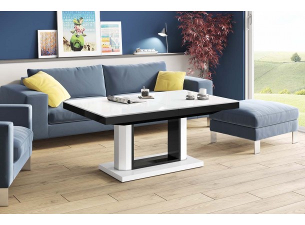 Столик Quadro Lux Hubertus білий з чорним 120-170 см висота 55-75 см